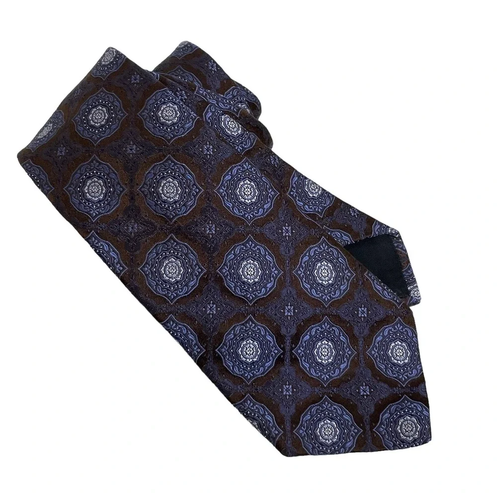 Valentino Designer Italy‎ Silk Blue Brown Geometric Necktie